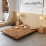 سرير أرضي خشبي بطابع ريفي – تصميم منخفض ومتين – لمسة دافئة لغرف النوم الهادئة