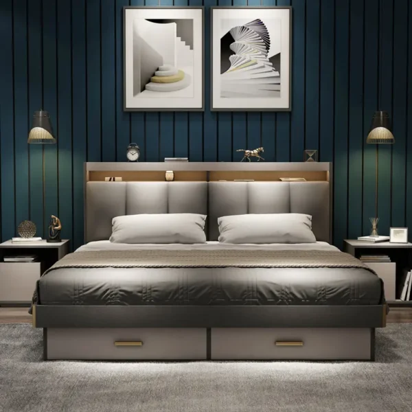 سرير بتصميم حديث مع كمودينه